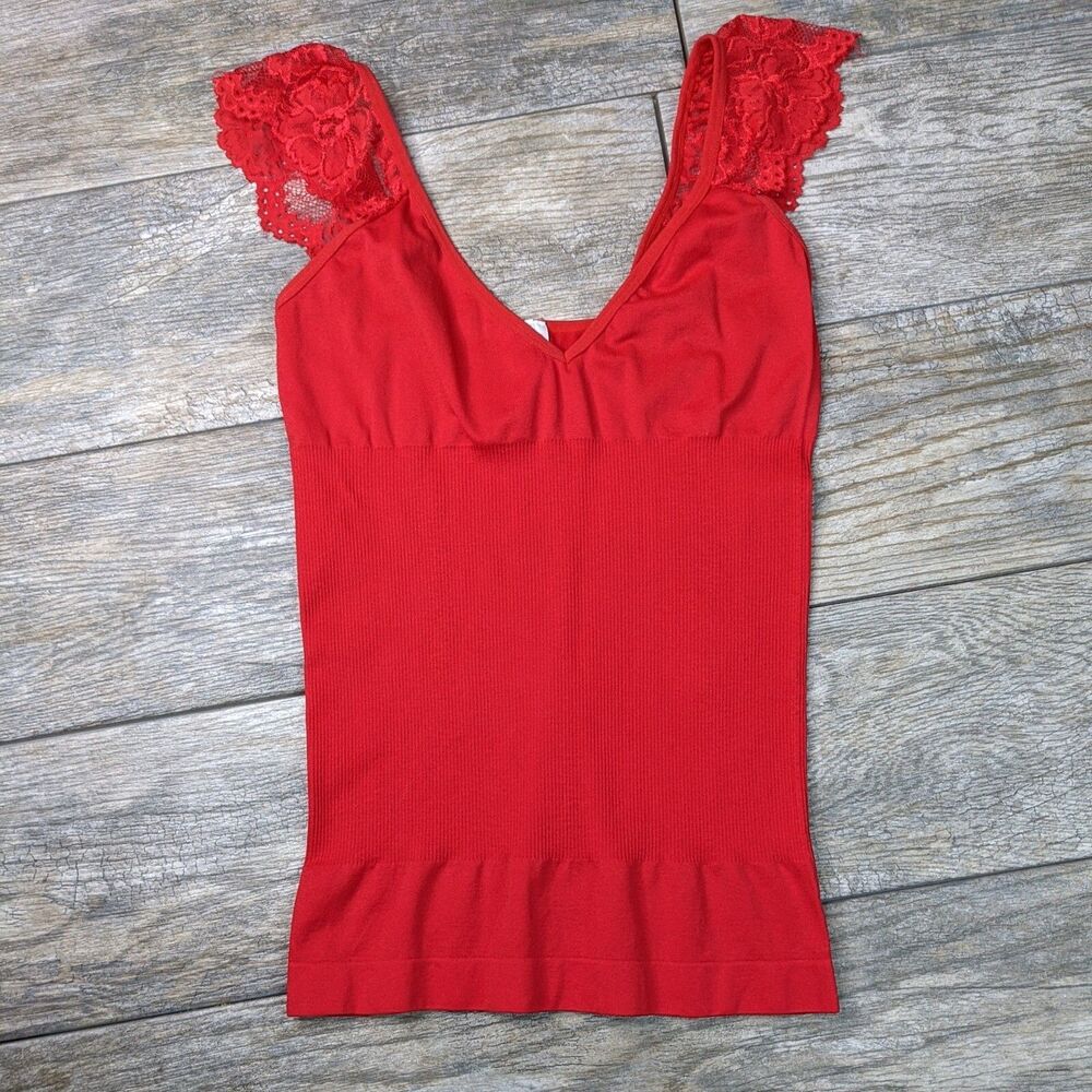 Xinki One Size Red Tank Top Lace Cap Sleeve